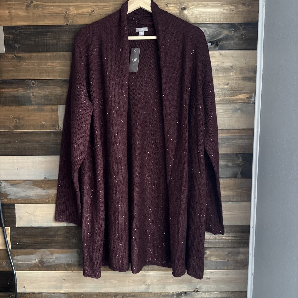 J.Jill NWT Open Drape Front Winterberry Sequin Cardigan Womens XL Mohair Blend